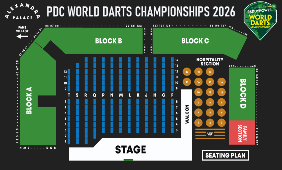 Alexandra Palace Seating Plan - PDC / Paddy Power World Darts Championships 2026