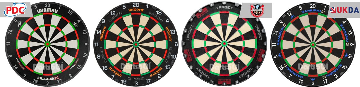 Winmau Blade X Triple Core Carbon, Unicorn Eclipse Ultra 2.0, Target TOR, Mission Samaurai 4 Blade Dartboards